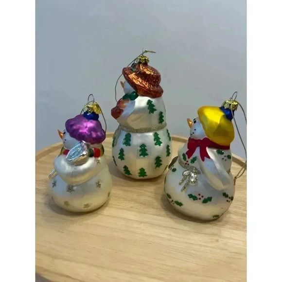 3 Partylite Snowman Glass Christmas Ornaments Mother, Snowbell Boy & girl EUC - Picture 6 of 6